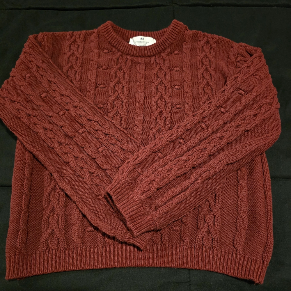 H&M‎ Girls Cable Knit Sweater Burgundy Size 6X/7 Small